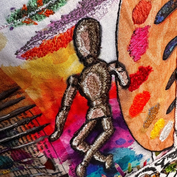 Handmade Upcycled White Denim Jacket Small Artist Embroidered One-of-a-Kind Coat - Picture 9 of 9